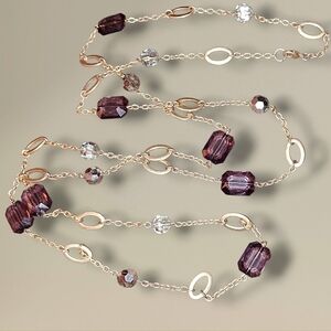Amethyst Glass & Crystal Goldtone Geometric Beaded Station Necklace